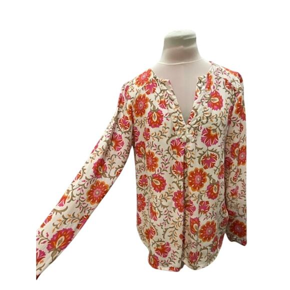 SIGRID OLSEN Signature Women's S Floral Yneck Viscose Blouse Flowy Career Office - Picture 3 of 6